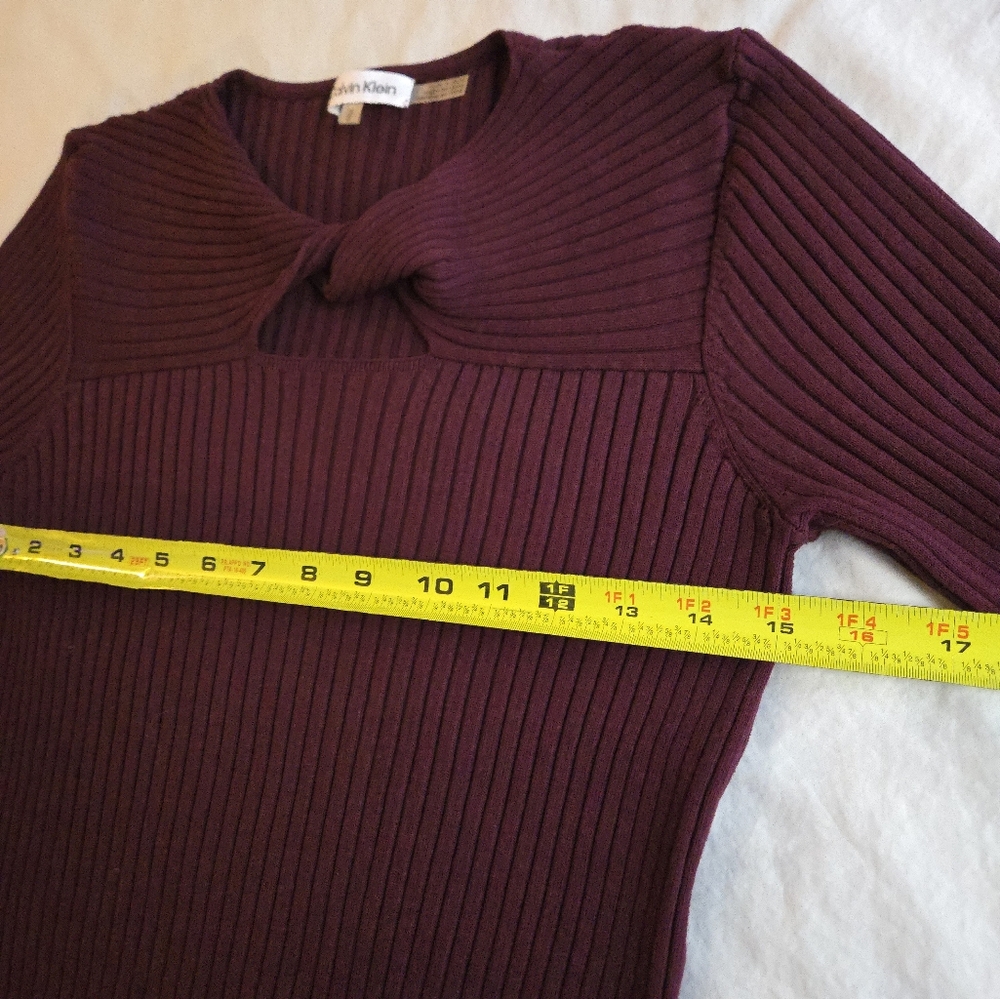 CALVIN KLEIN Long Sleeve Ribbed Keyhole Sweater Port Burgundy MI3 - Picture 6 of 10